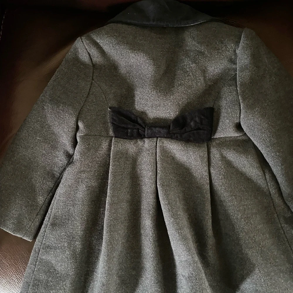 Rothschild Gray Faux Wool Black Velvet Trim Back Bow Adorable Peacoat 2T - Picture 12 of 16